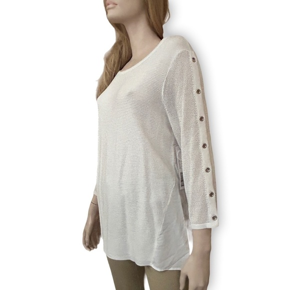 Tribal Sweater Pullover Top Grommets Hi Low Rounded Hemline Cotton Viscose Rayon - Picture 4 of 13